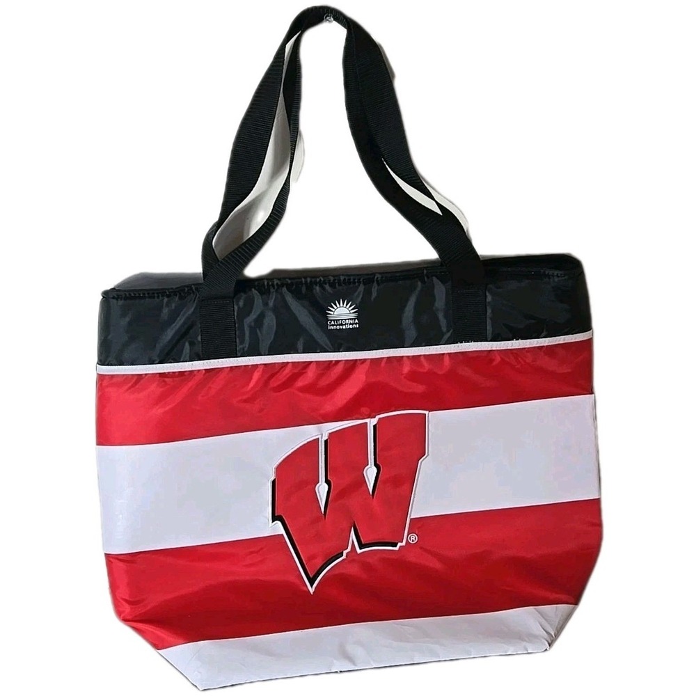 Wisconsin Badgers Cooler Bag Embroidered Logo NCAA Red Insulated Strap Tote Blk